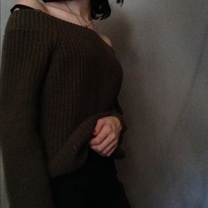 Green cable knit sweater